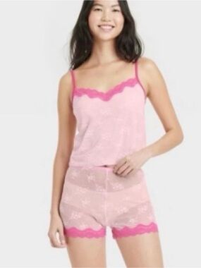 Colsie Women’s Lace Camisole and Shorts Pink Size Medium New
